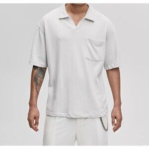 MODE OF ONE Polo Shirt Mens XXL Light Grey Textured Knit Chest Pocket